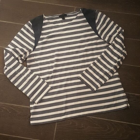 J. CREW Striped T-Shirt with Suede Accent -Size XL - Picture 1 of 5